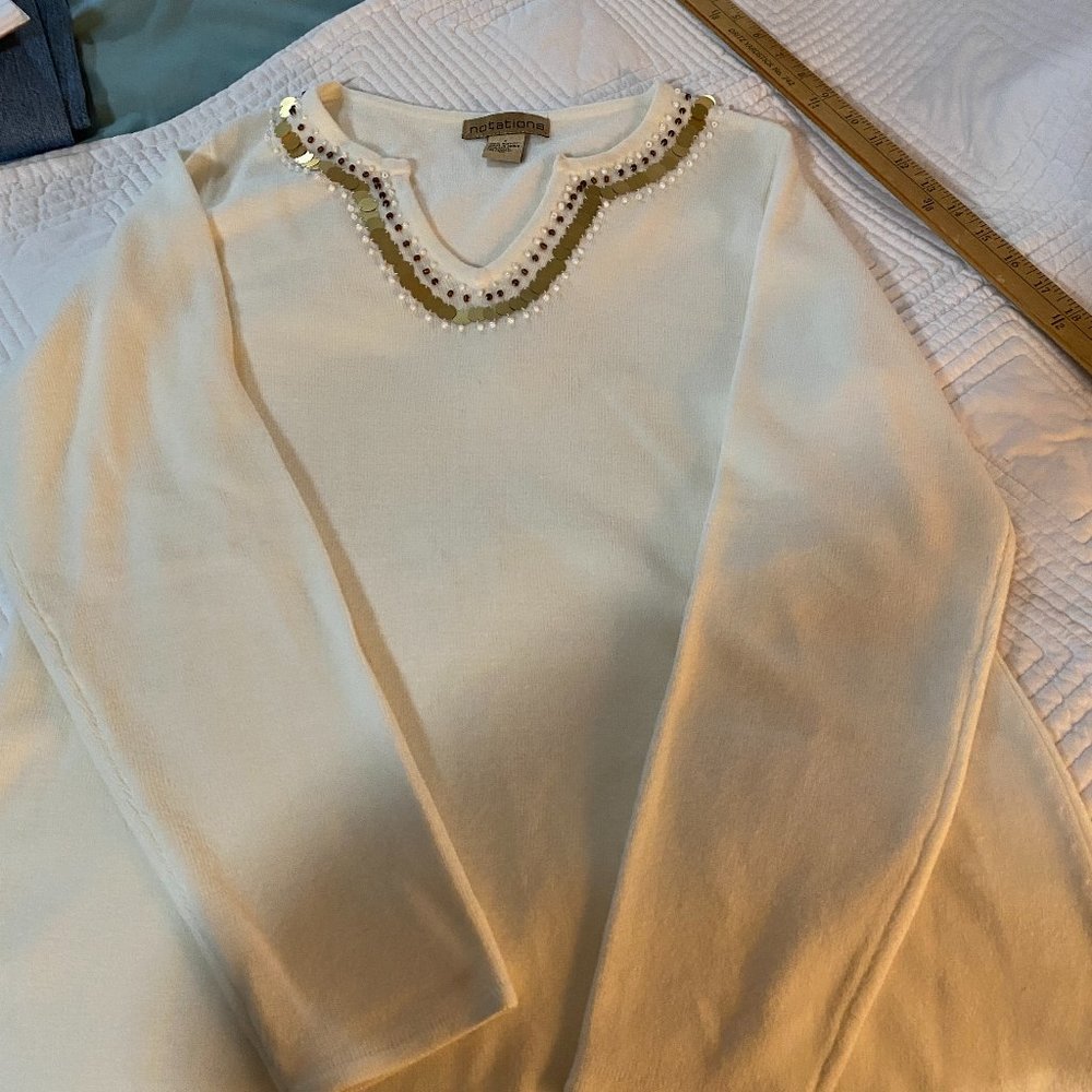 EUC Notations Pullover sweater with Sequins~Lg